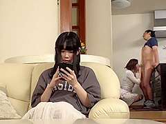 06B1224-A perverted mother sucks her son-in-law’s big dick near her daughter so he won’t be found out.